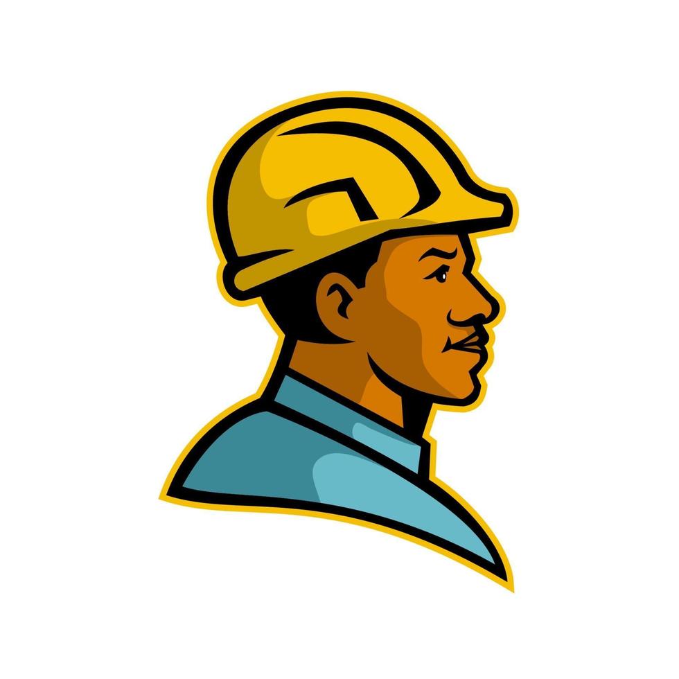 Trabajador de la construcción afroamericano vista lateral de la cabeza retro vector