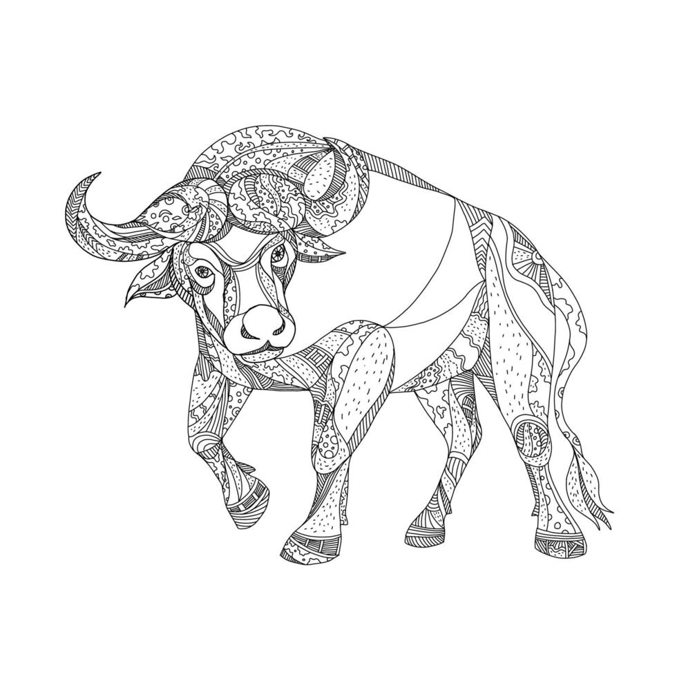 doodle de carga de búfalo africano vector