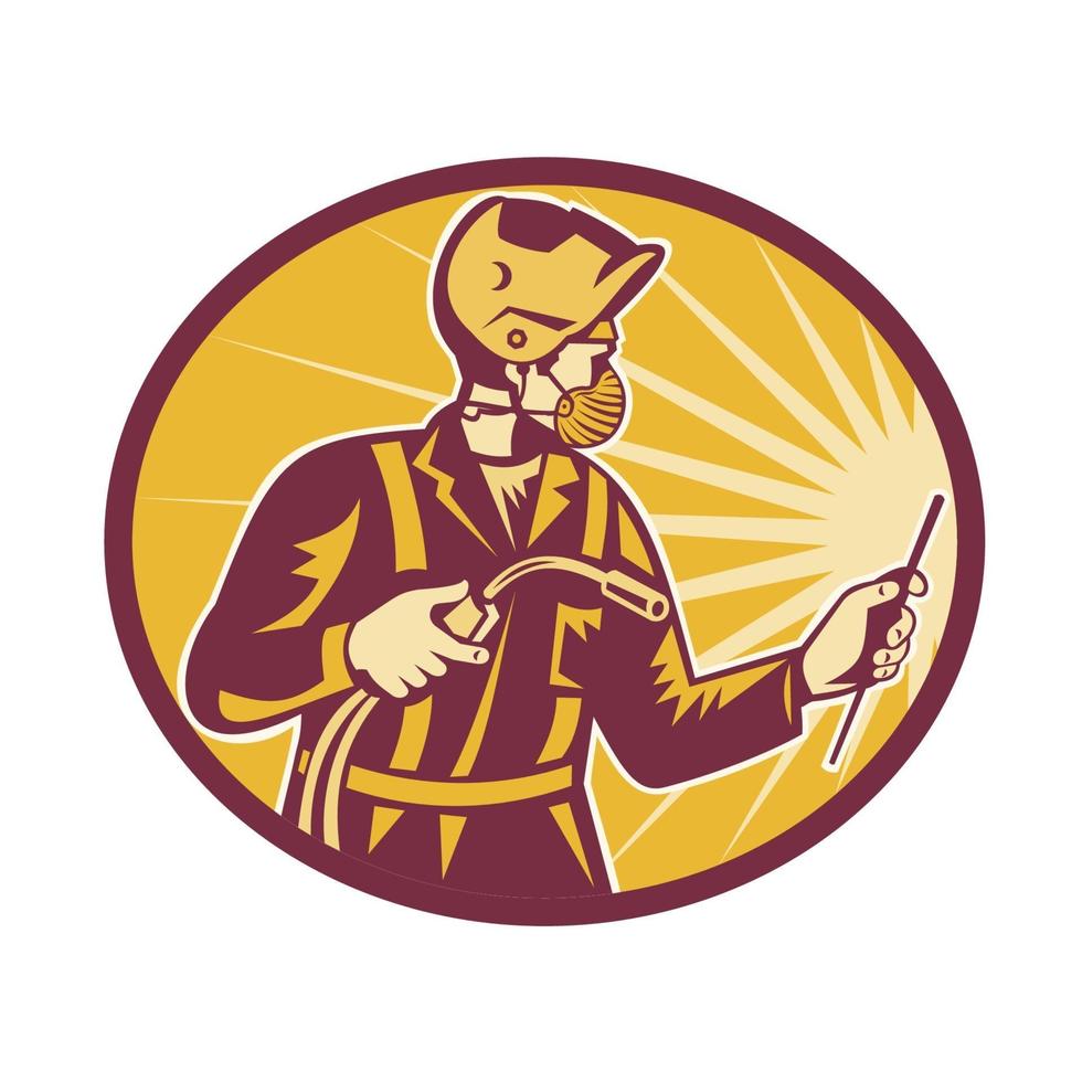 welder wearing face mask retro vector