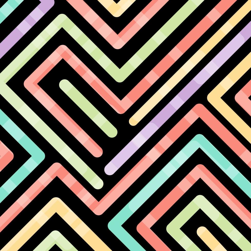 Abstract bright color lines connection pattern transition on black background. vector
