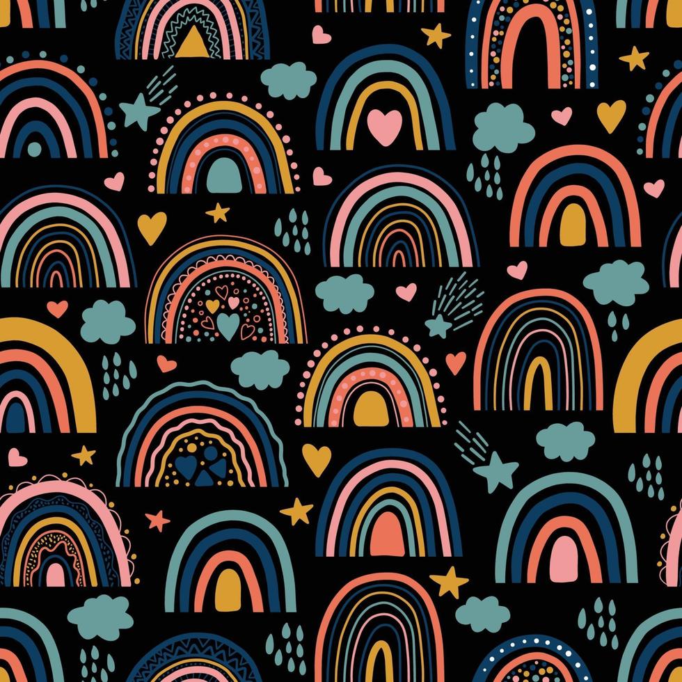 Rainbow seamless pattern on black vector