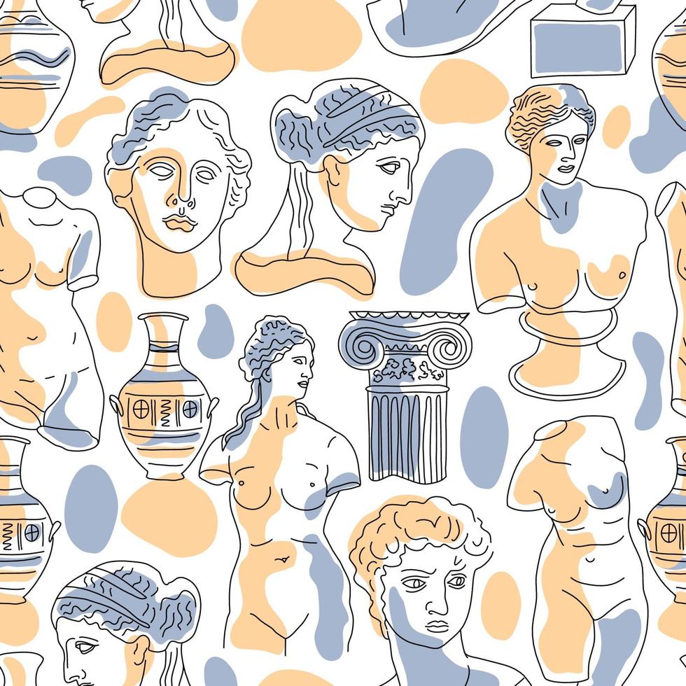 Ancient Greece and Rome set tradition and culture vector seamless pattern. The linear trend of the ancient surface pattern, Ancient Greece and Ancient Rome.