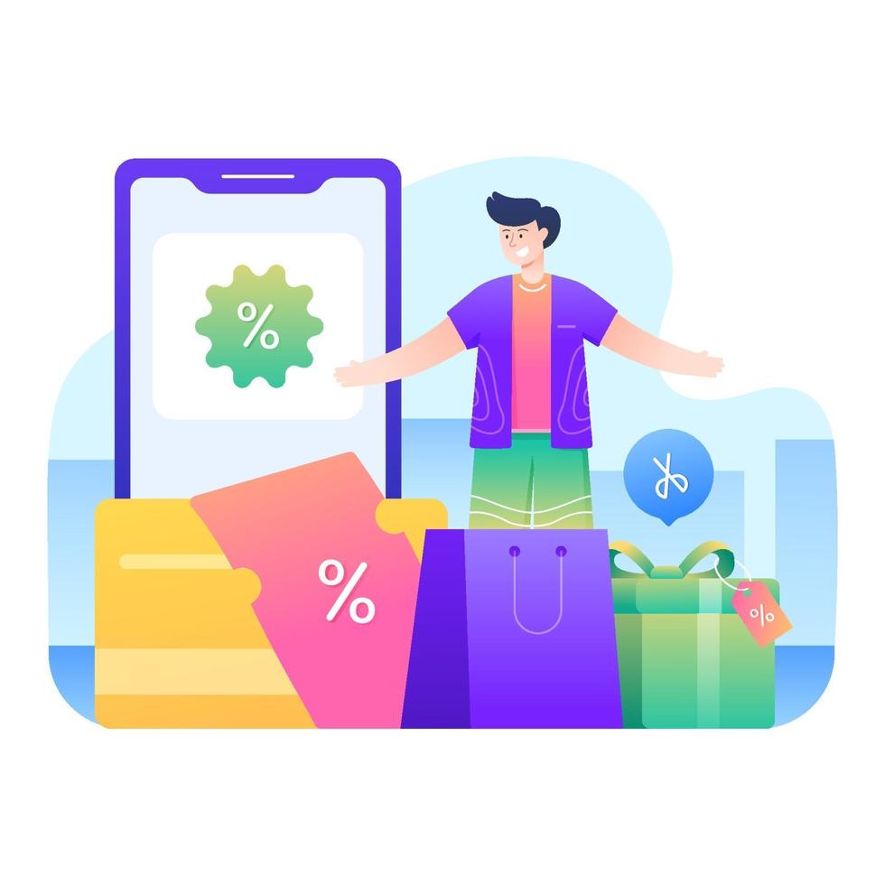 hombre comprando productos con descuento vector