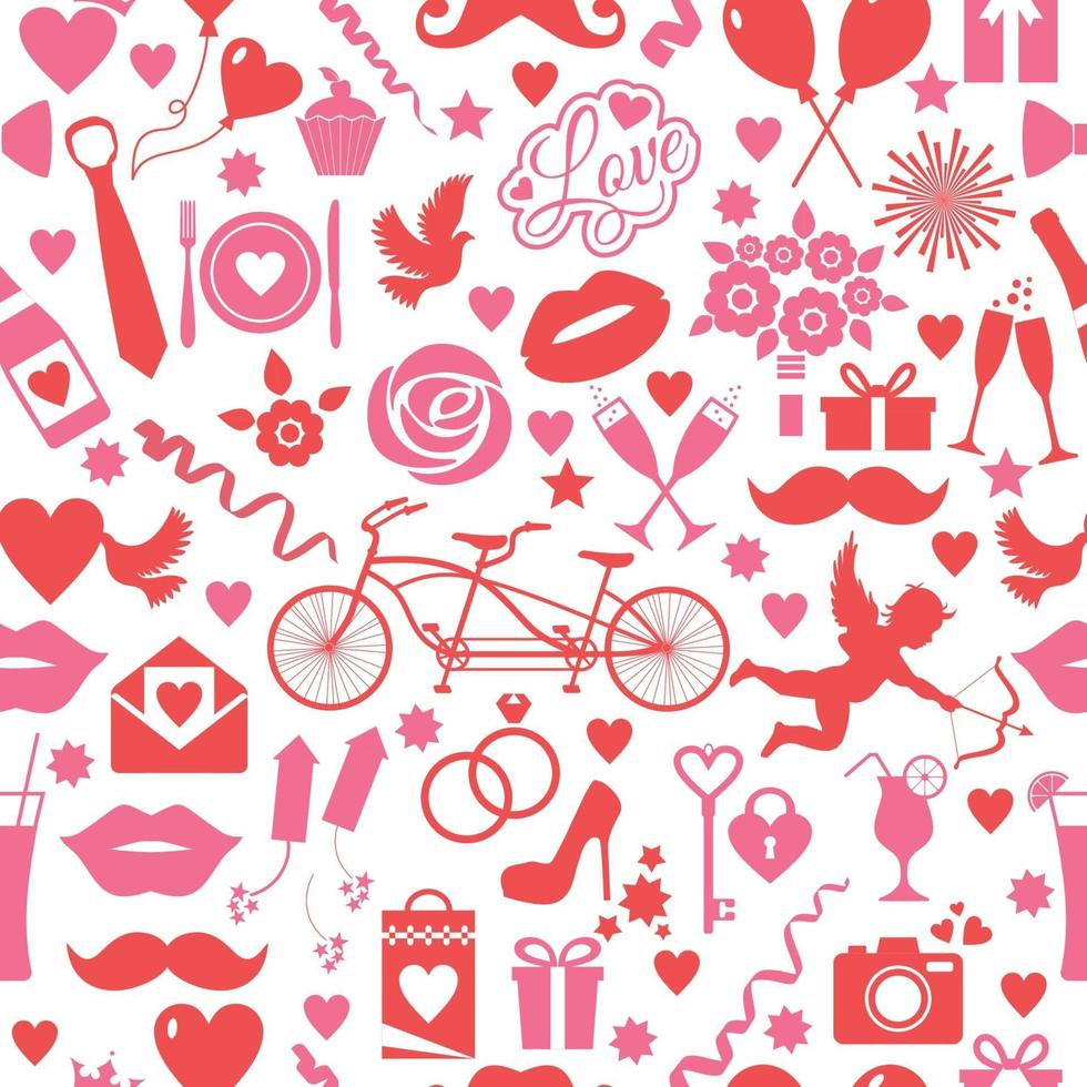 seamless pattern for valentines day with celebtation elements on white vector