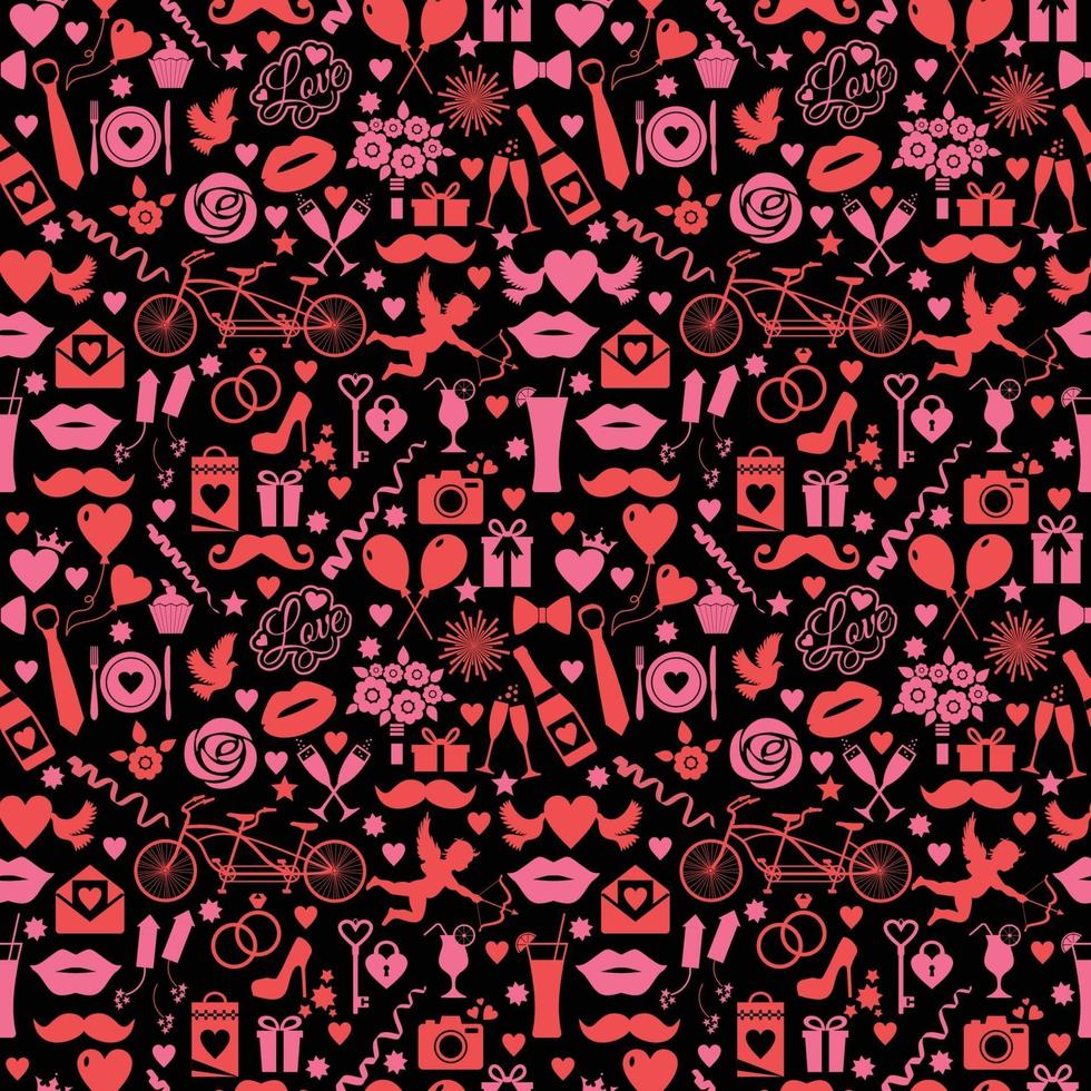 seamless pattern for valentines day with celebtation elements on black vector