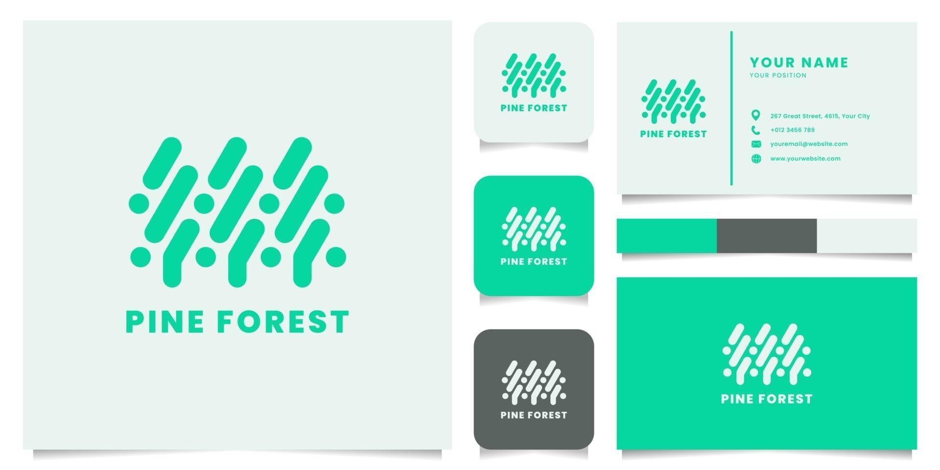 logotipo de bosque de pinos verdes con plantilla de tarjeta de visita vector