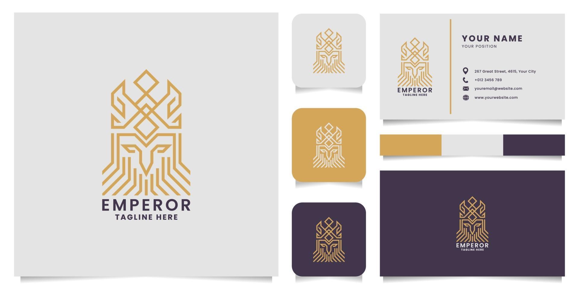 Gold Line King Pictogram Logo Business Card Template vector