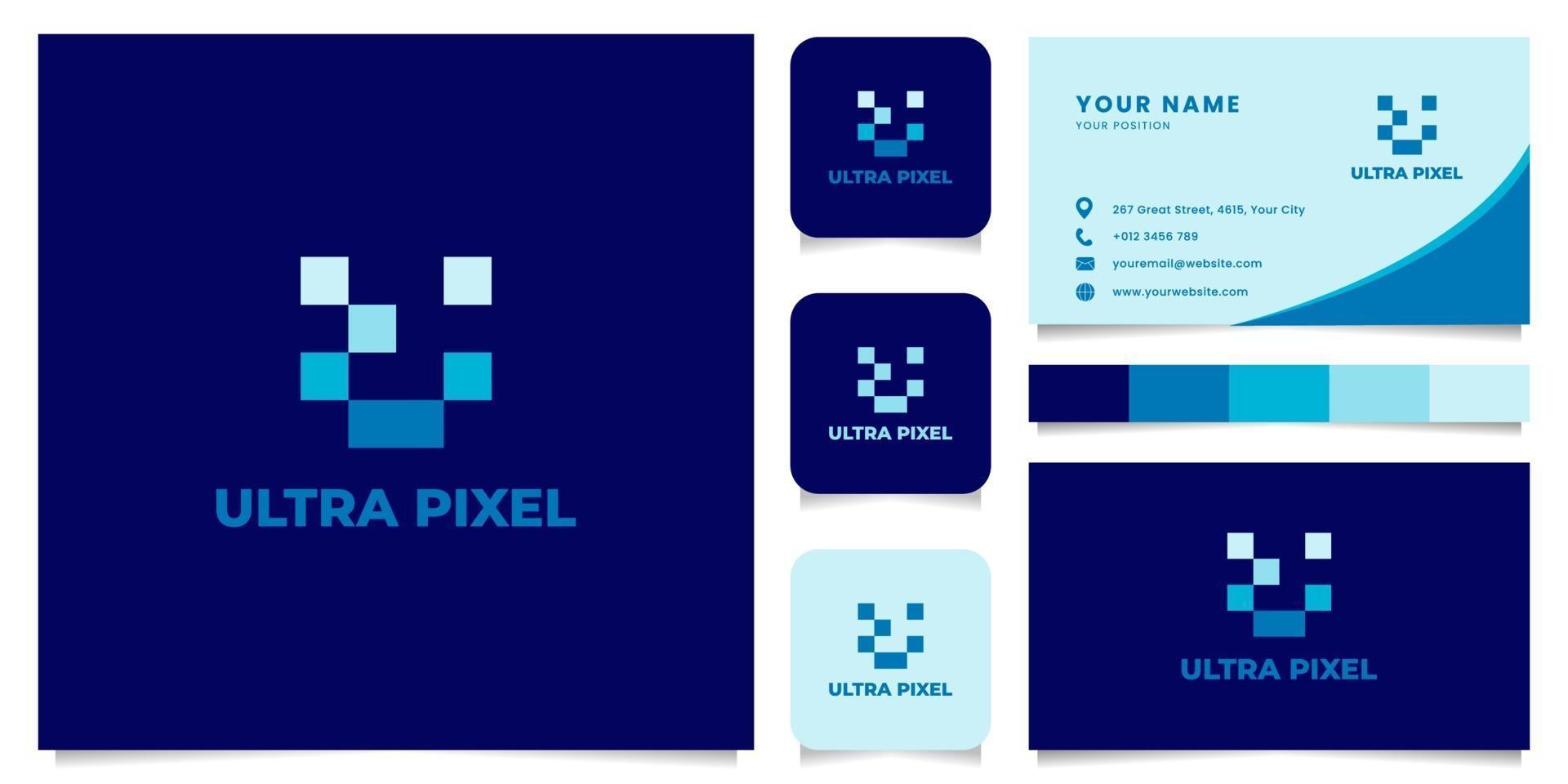 Letter U Pixel Logo with Business Card Template vector