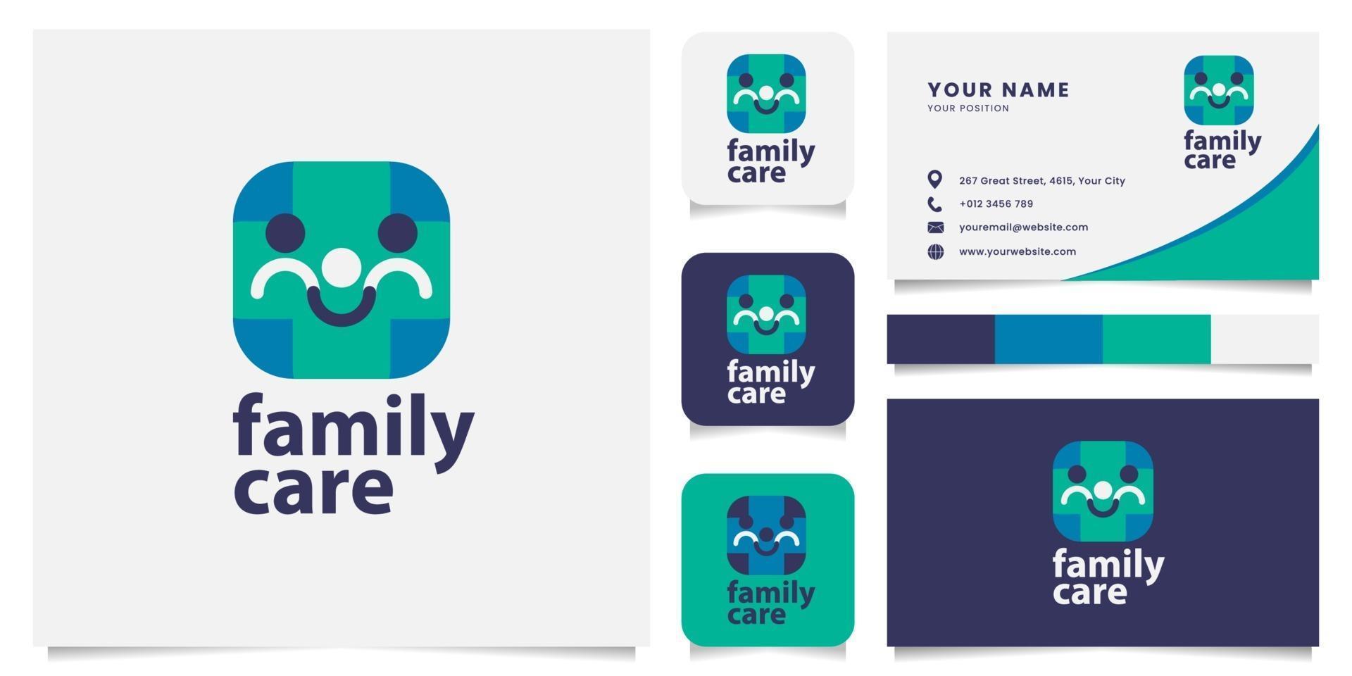 Holding Hand People Form Smile Face Logo with Business Card Template vector