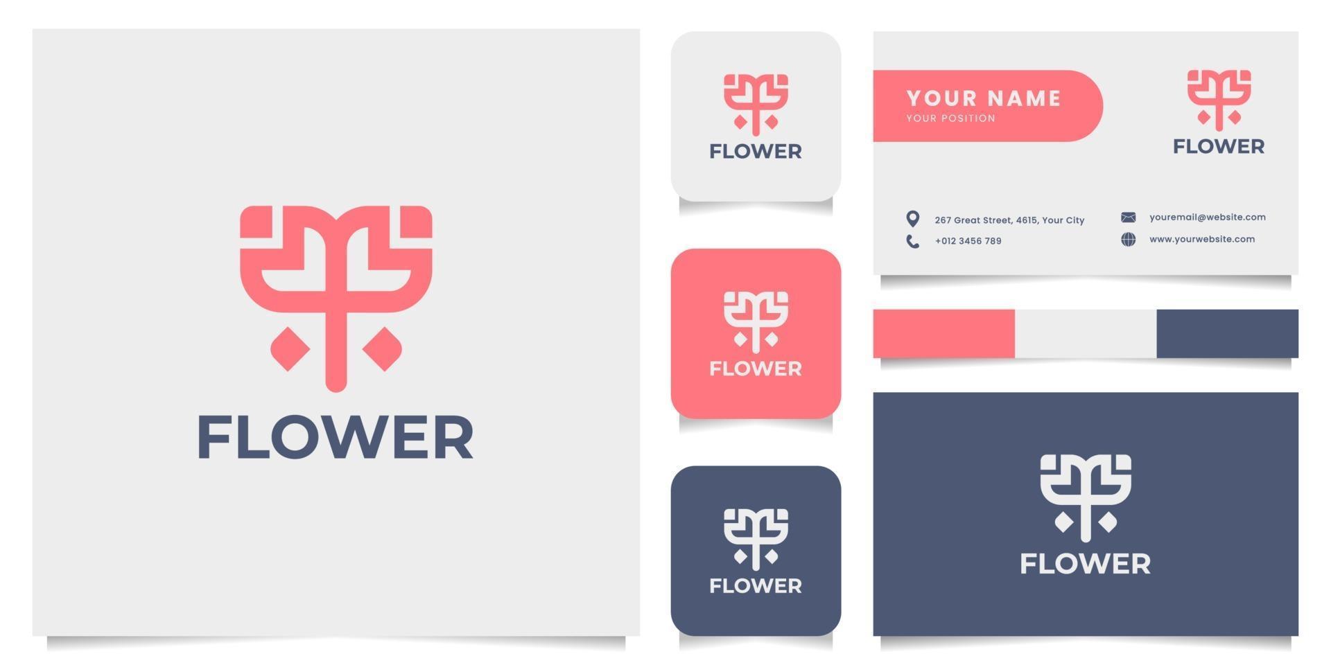 logotipo de flor simple y minimalista con plantilla de tarjeta de visita vector