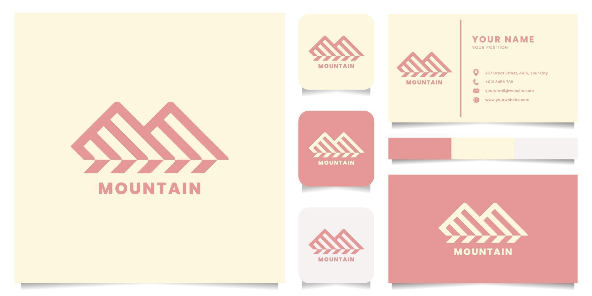 Logotipo de montaña de línea con plantilla de tarjeta de visita vector