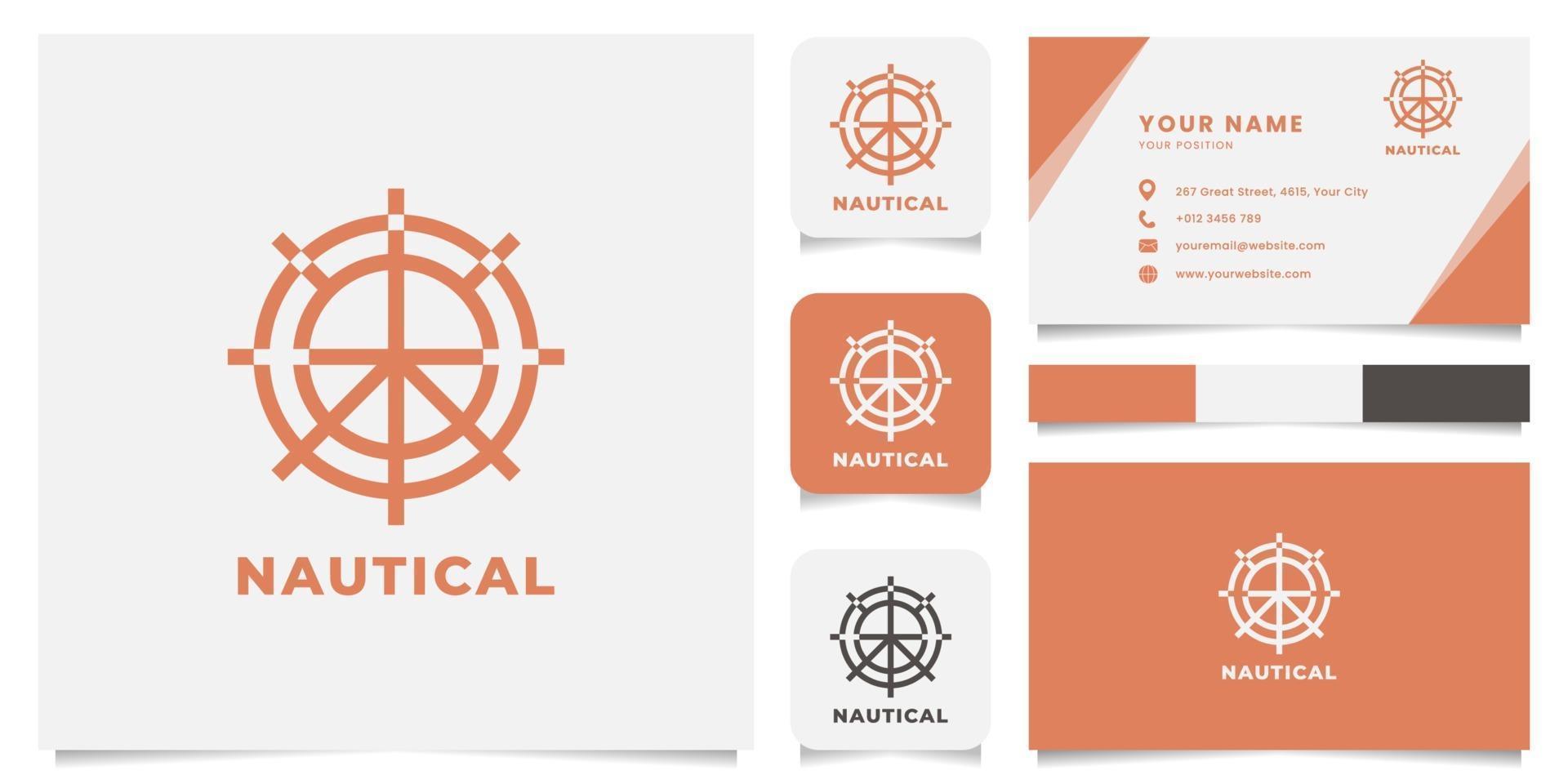 logotipo de la rueda del barco con plantilla de tarjeta de visita vector