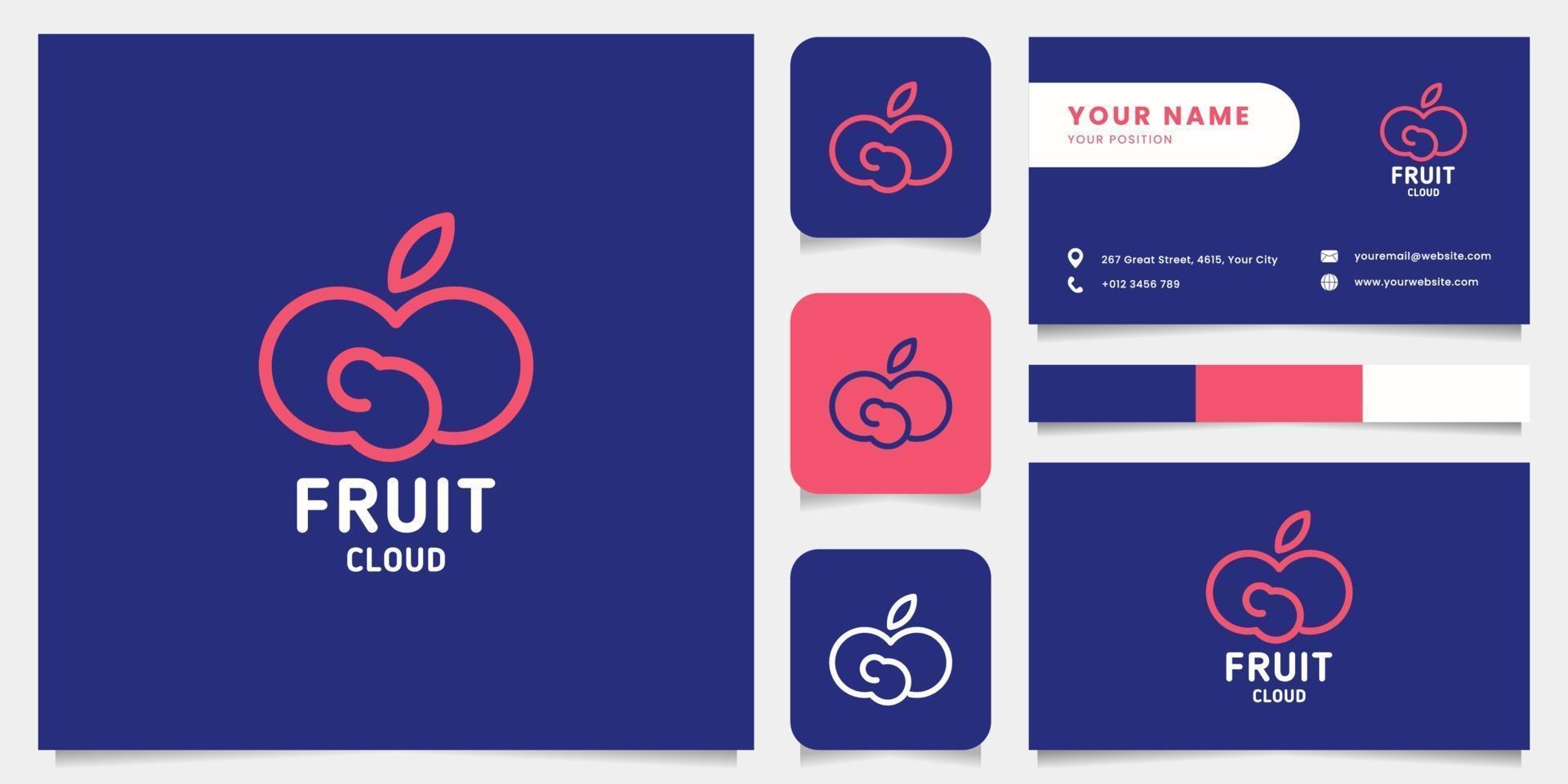 Logotipo de nube de frutas simple y minimalista con plantilla de tarjeta de visita vector