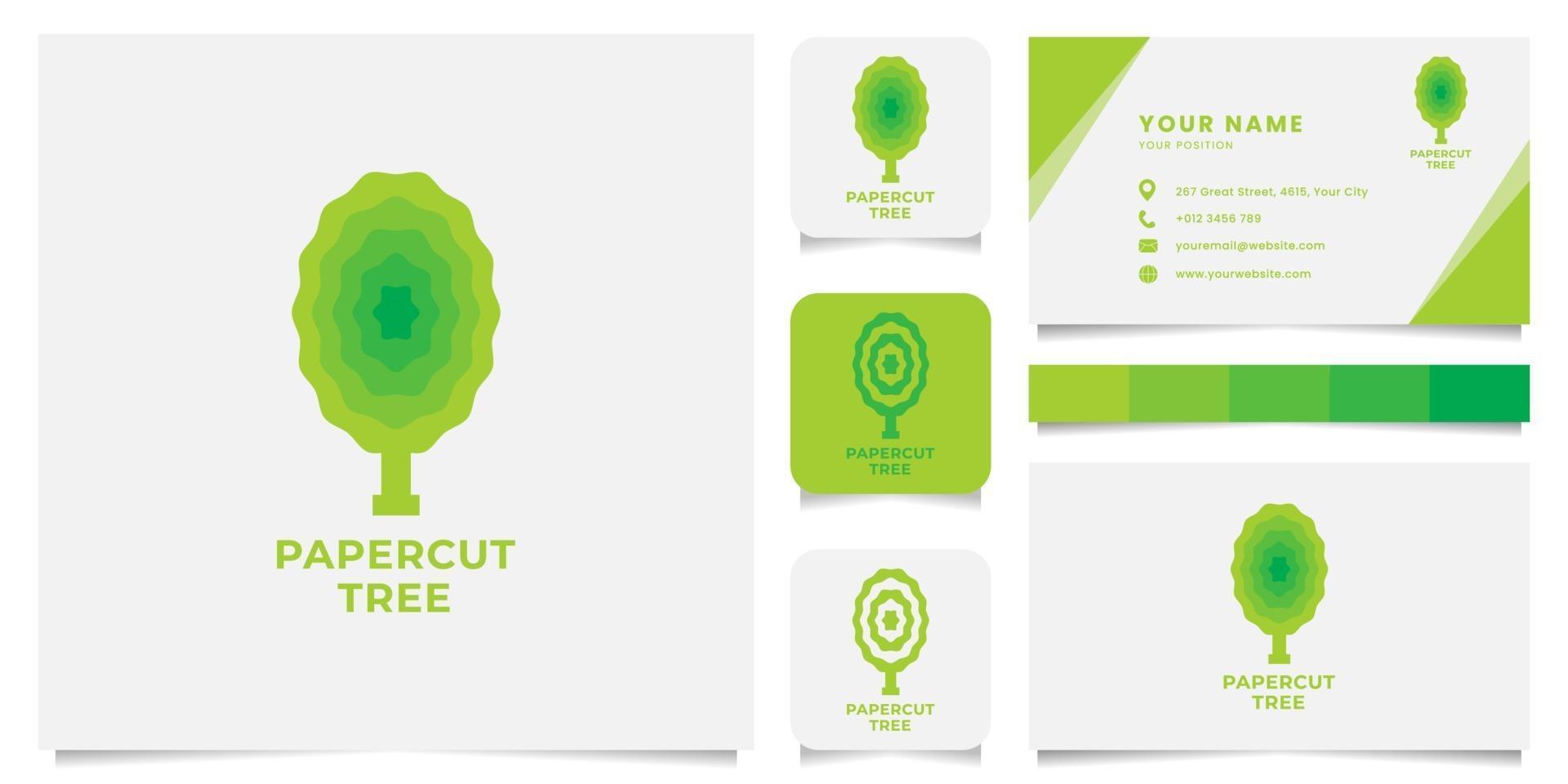 Papercut Tree Logo with Business Card Template vector