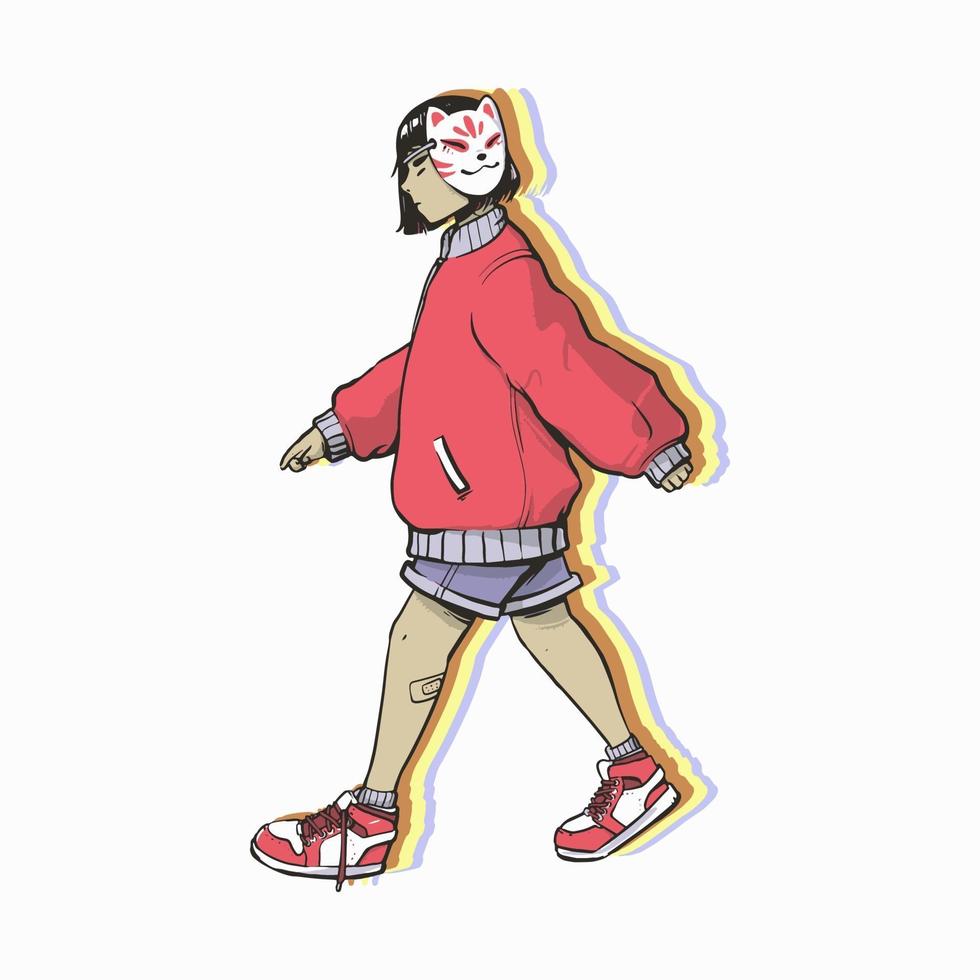 Hype kitsune girl illustration vector