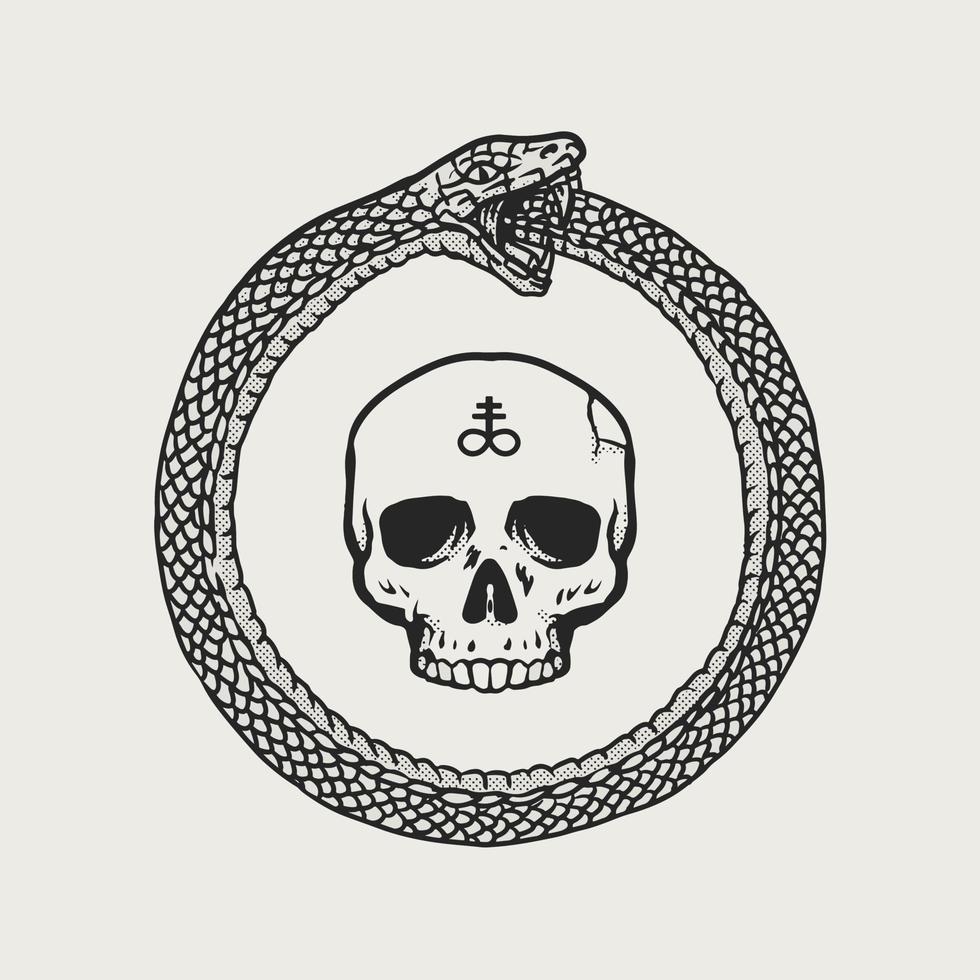 Skull ouroboros hand drawn vector