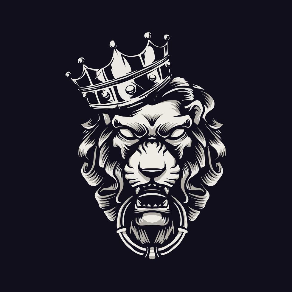 King lion head illustration with crown vector