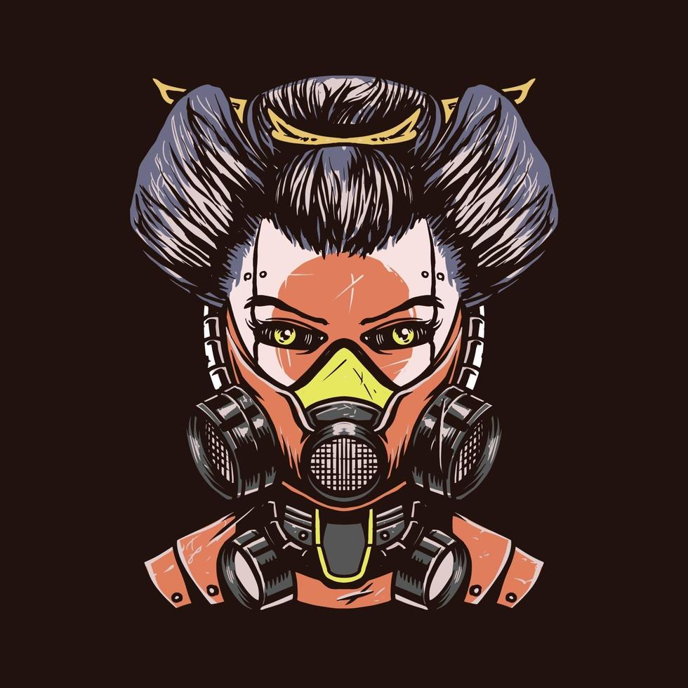 Mecha geisha hand drawn illustration vector