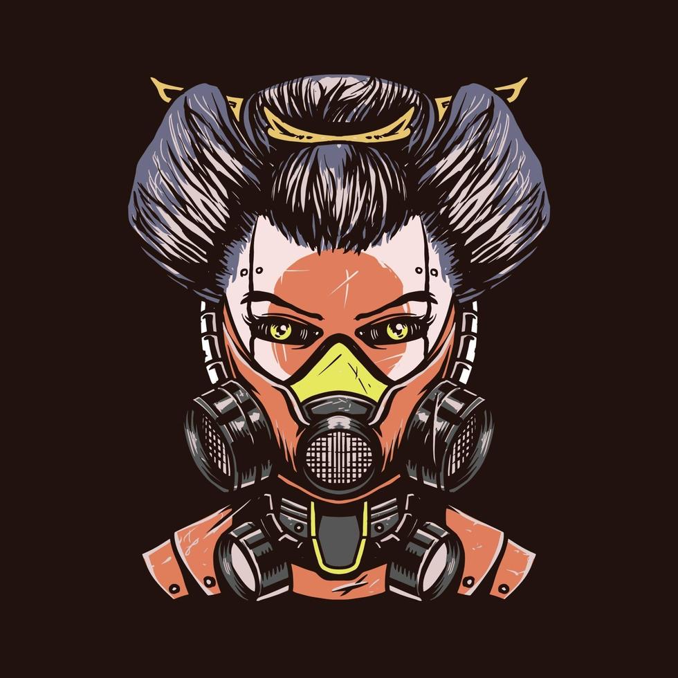 Mecha geisha hand drawn illustration vector