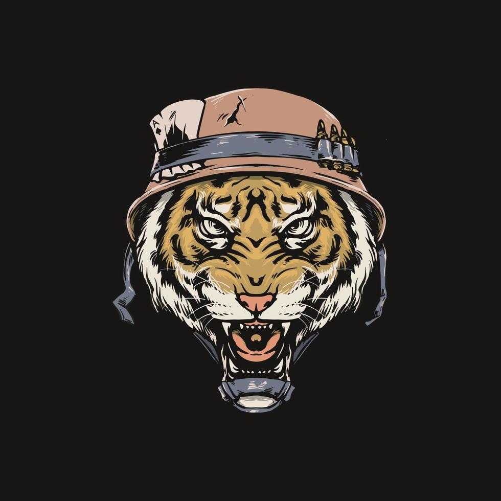 cabeza de tigre con casco de soldado viejo vector