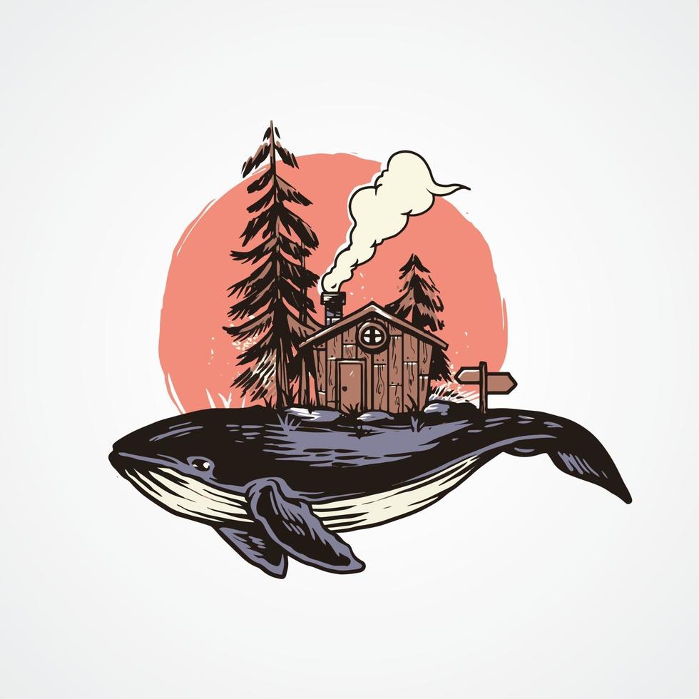 Adventure Whale Illustration vector