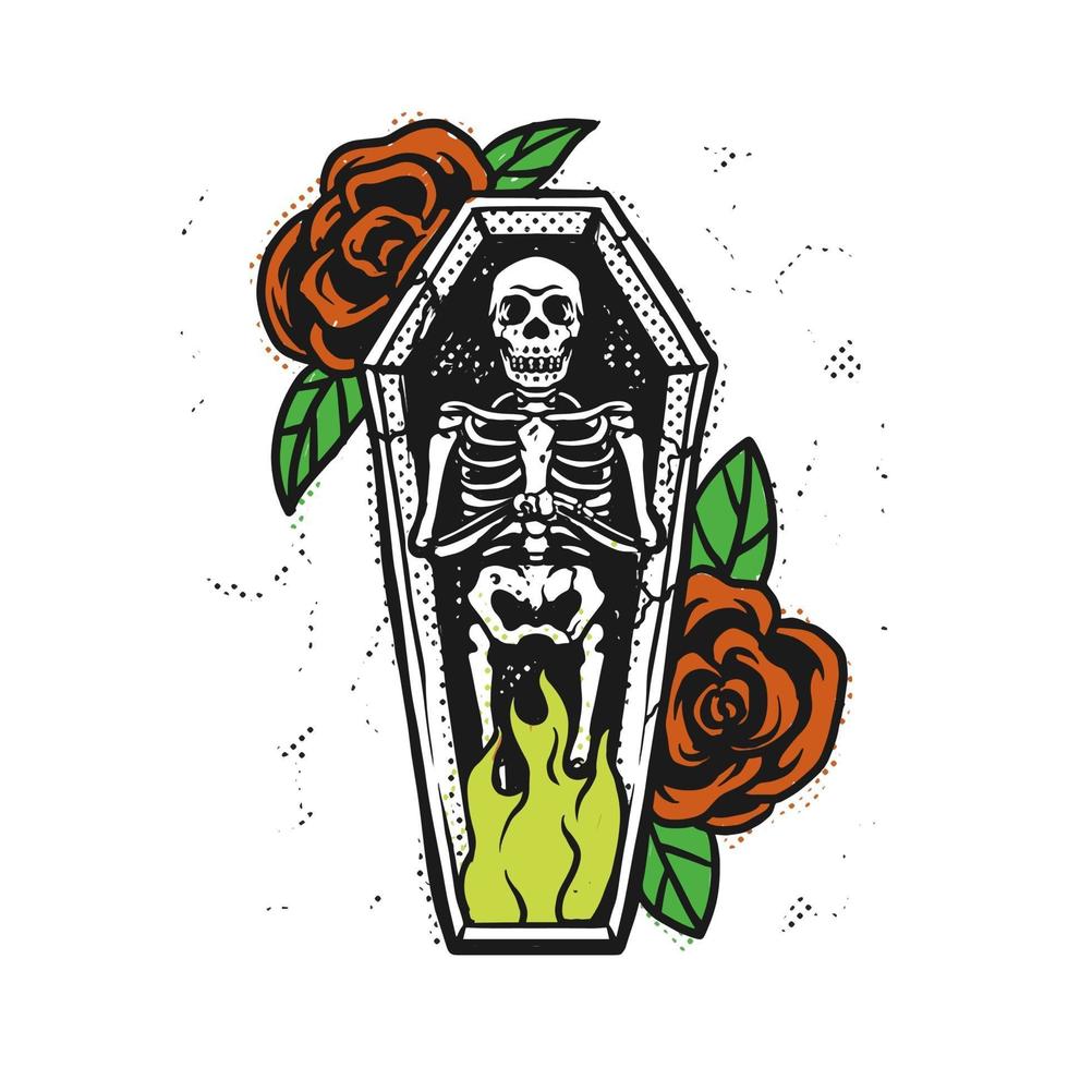 Burn skeleton in coffin vector