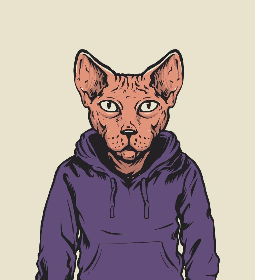 gato esfinge con ilustración de sudadera con capucha vector