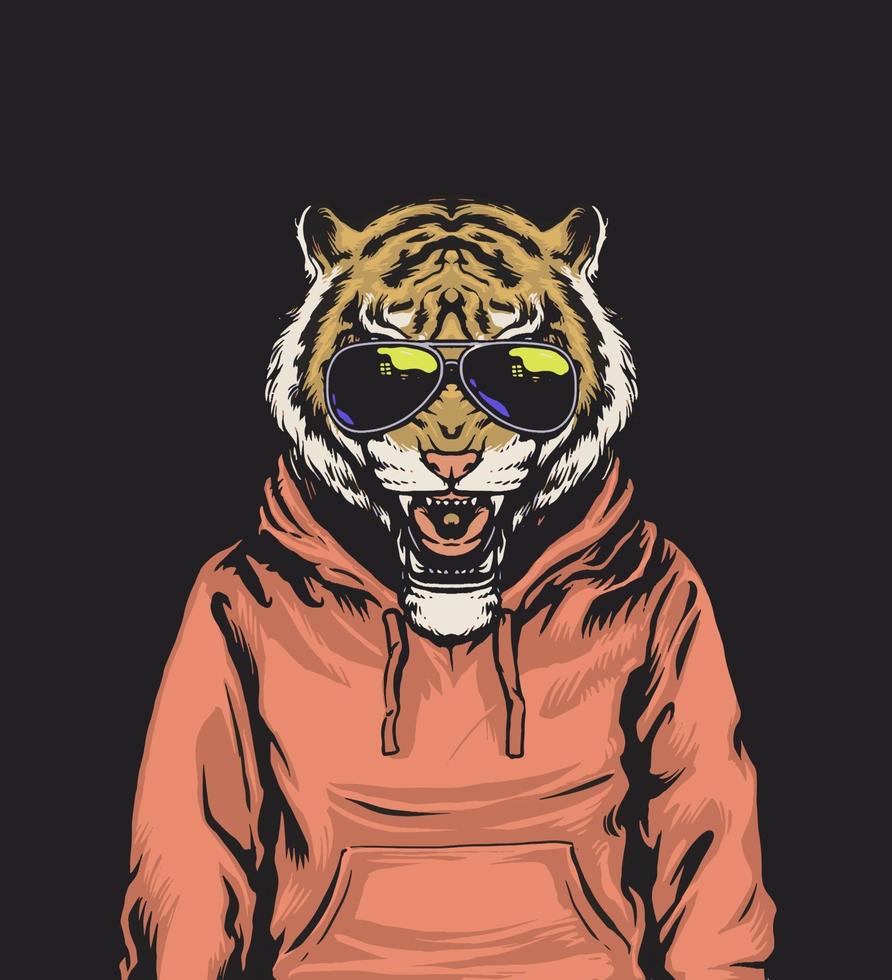 Vibes tiger wearing hoodie vector