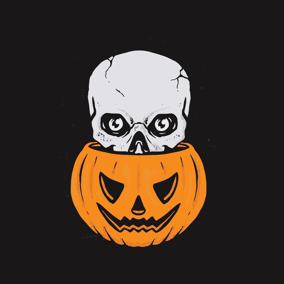 Pumpkin skull illustration vector