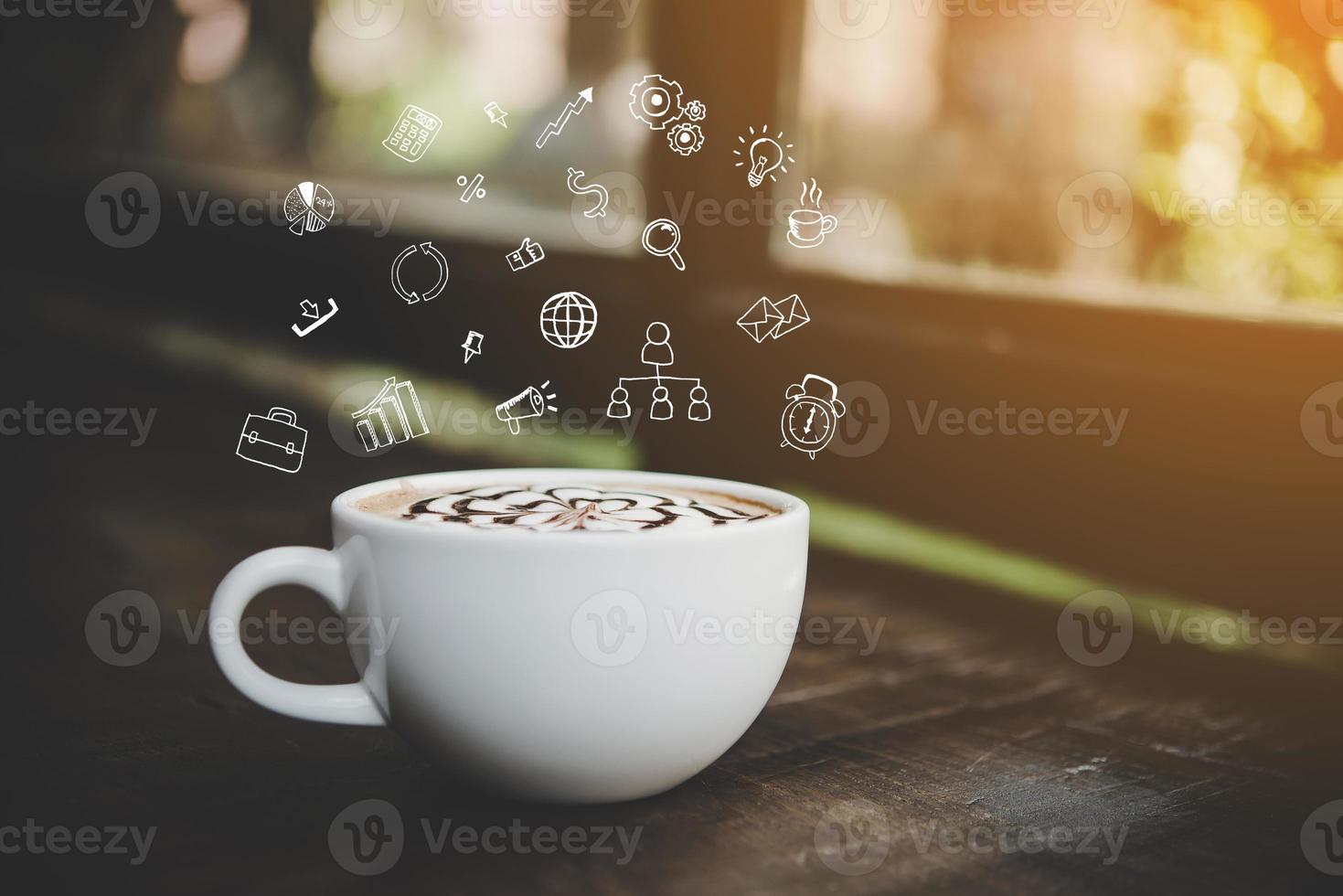 taza de café con gráfico de negocios doodle foto