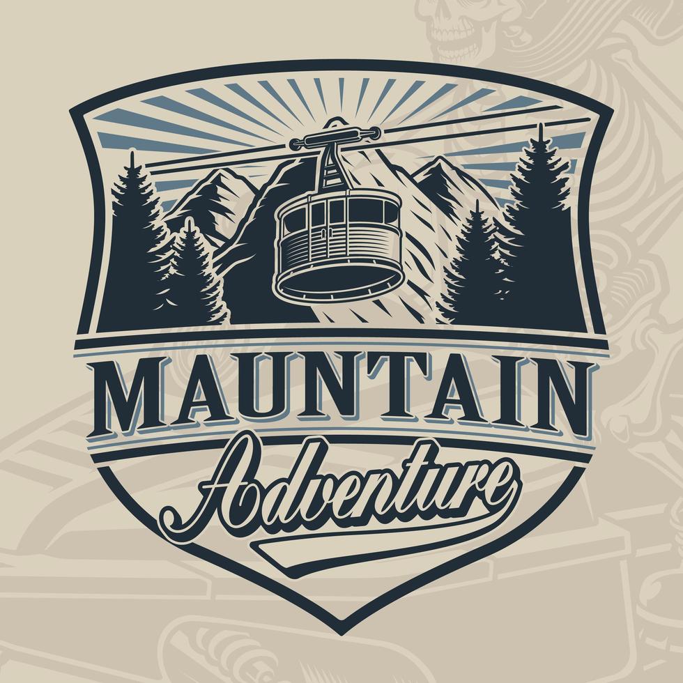 Vintage vector design of a ski lift with mountains