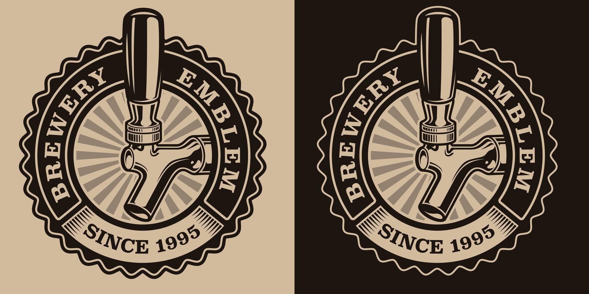 un emblema de cerveza vintage en blanco y negro con un grifo de cerveza vector