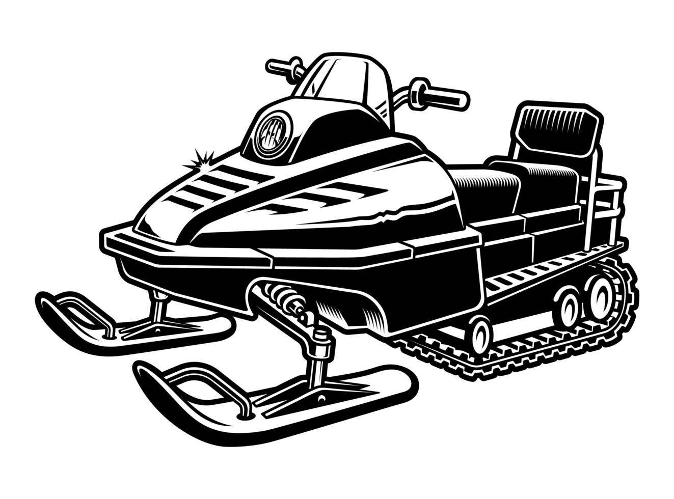 Black and white illustration of a snowmobile vector