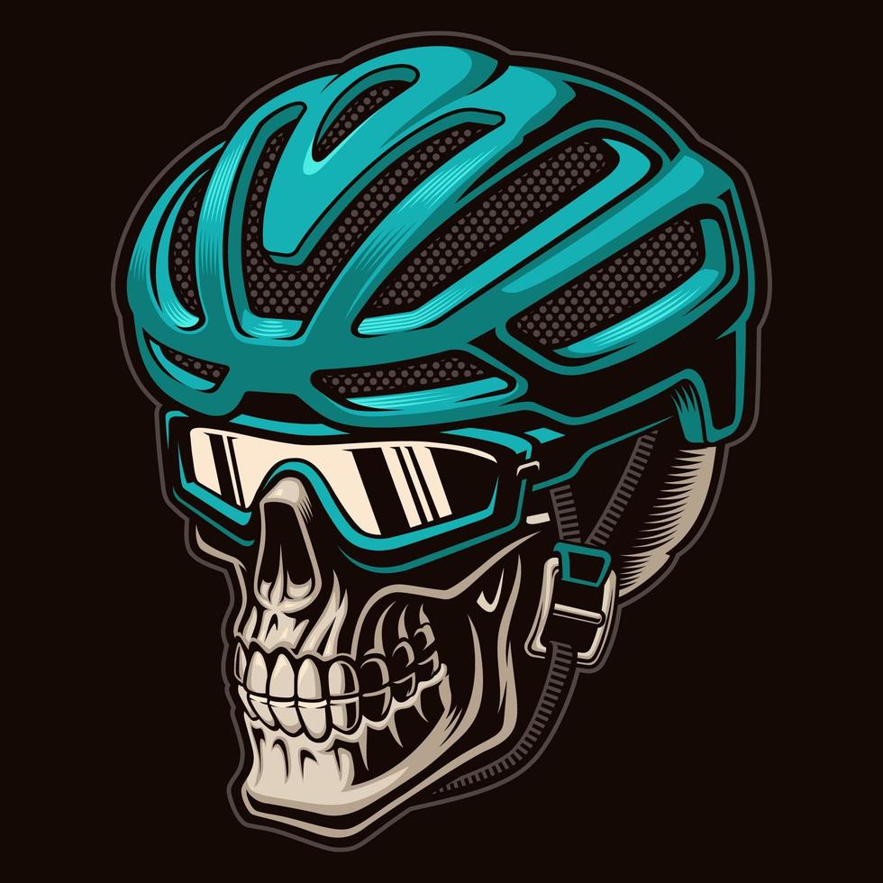 vector, colorido, ilustración, de, un, cráneo, ciclista, en, casco vector