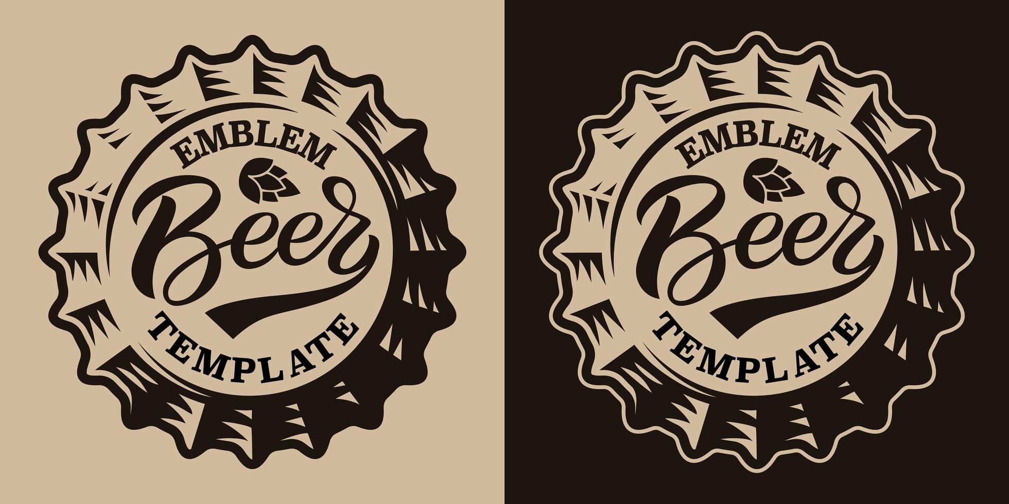 A black and white vintage beer emblem with a beer cap vector