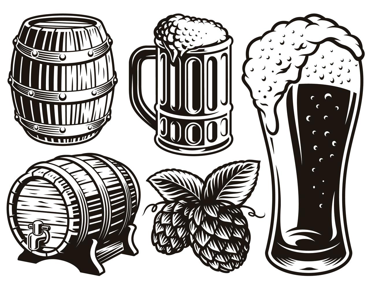 black and white vector illustrations for beer theme