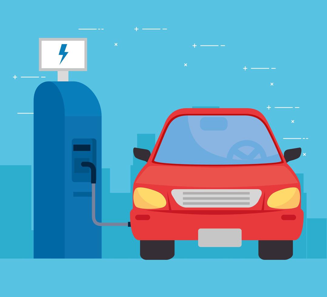 electric car in the charging station vector