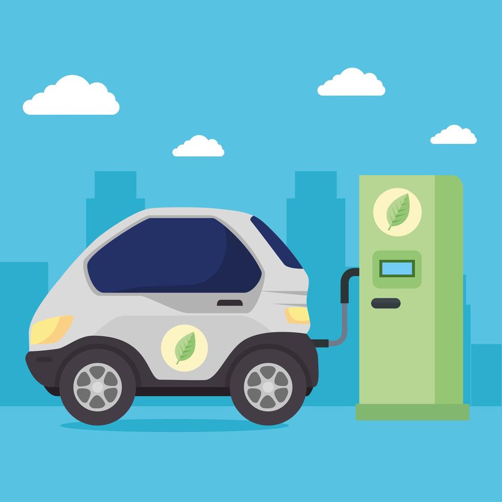 electric car in the charging station vector