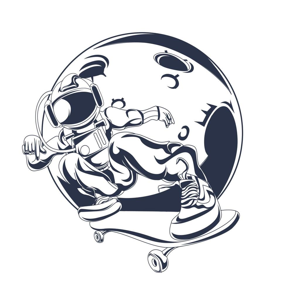 astronauta estilo libre entintado ilustración ilustraciones vector