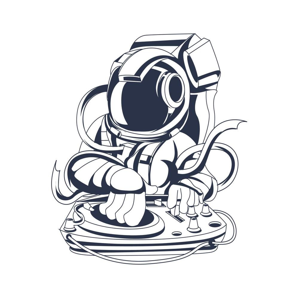 dj astronauta entintando ilustración ilustraciones vector