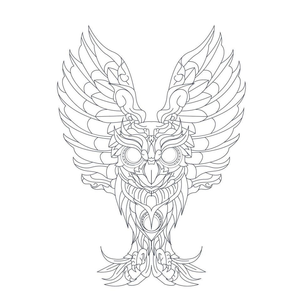 vector hand drawn illustration of owl ornament