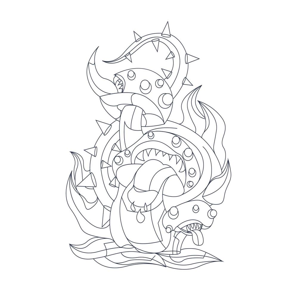 vector hand drawn illustration of mushroom monster