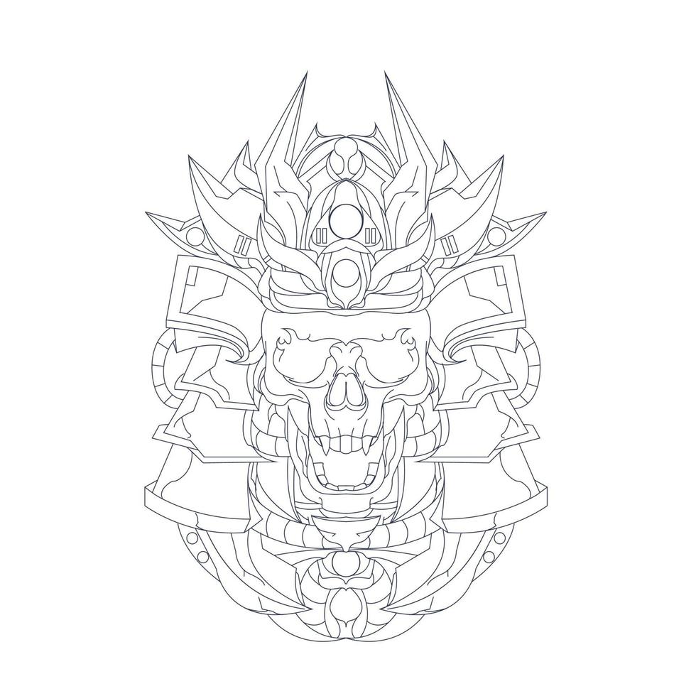 vector hand drawn illustration of skull ronin