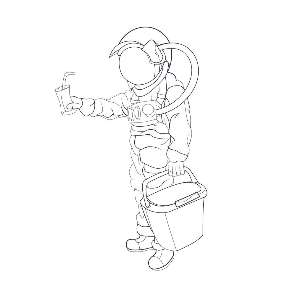 vector hand drawn illustration of astronaut shopping