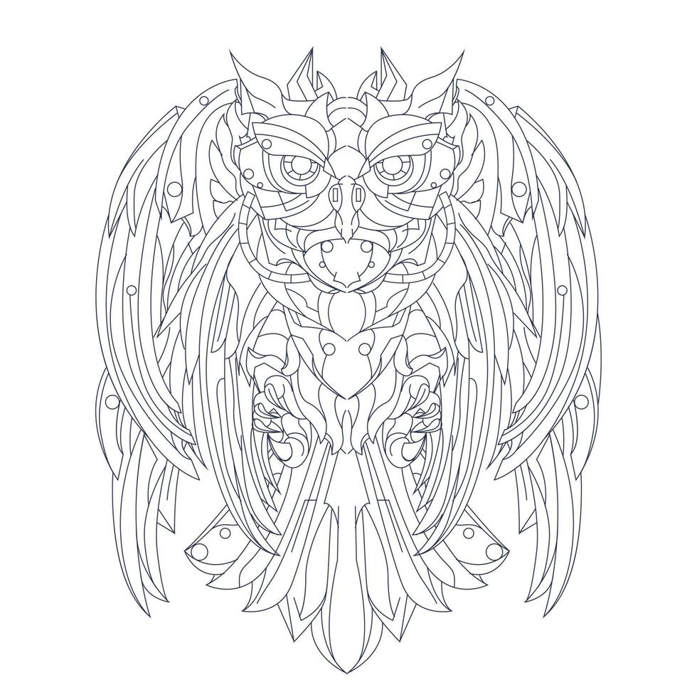 vector hand drawn illustration of owl robotic