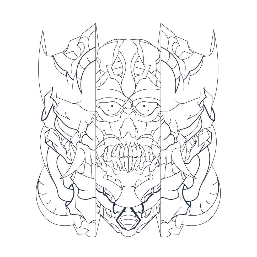 vector hand drawn illustration of dark mecha skull