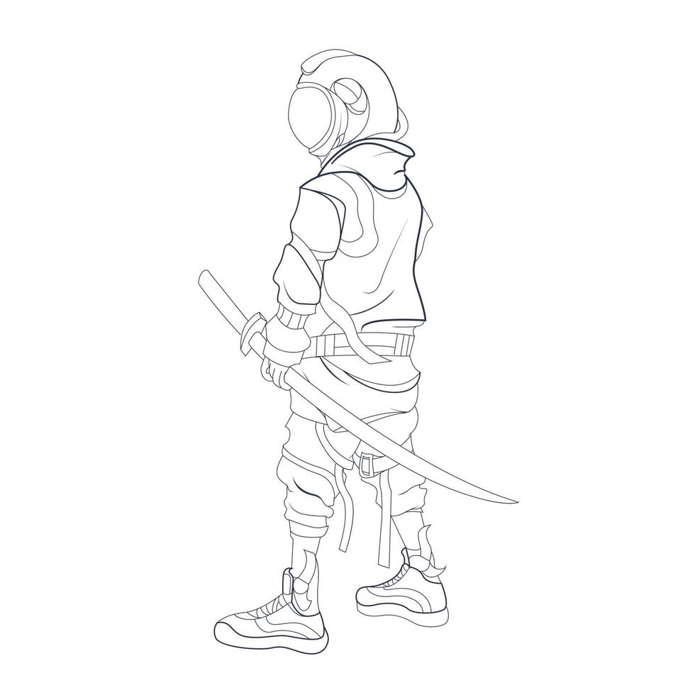 vector hand drawn illustration of astronaut sword