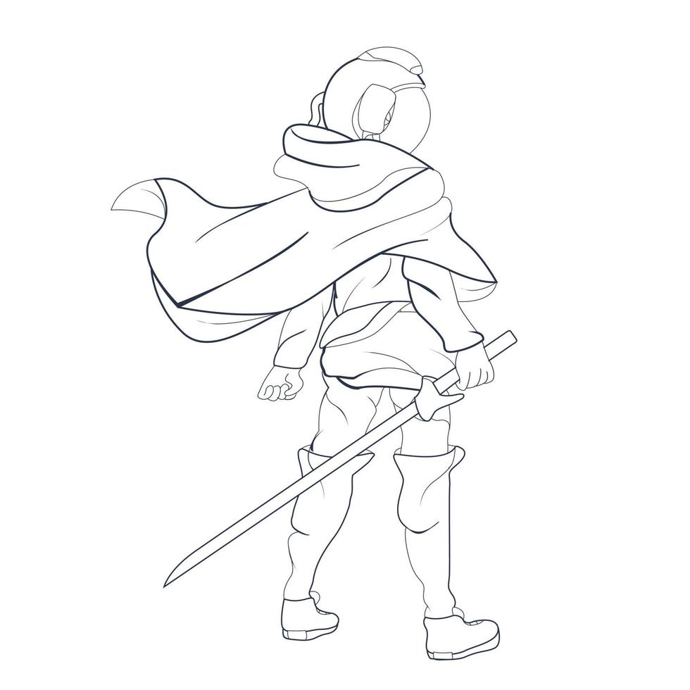 vector hand drawn illustration of astronaut sword boy