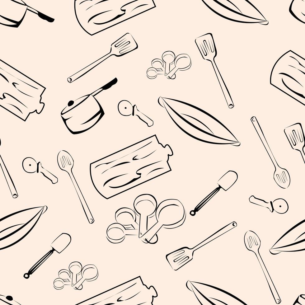 Seamless Kitchen Tools Pattern in Vector hand drawn, modern design