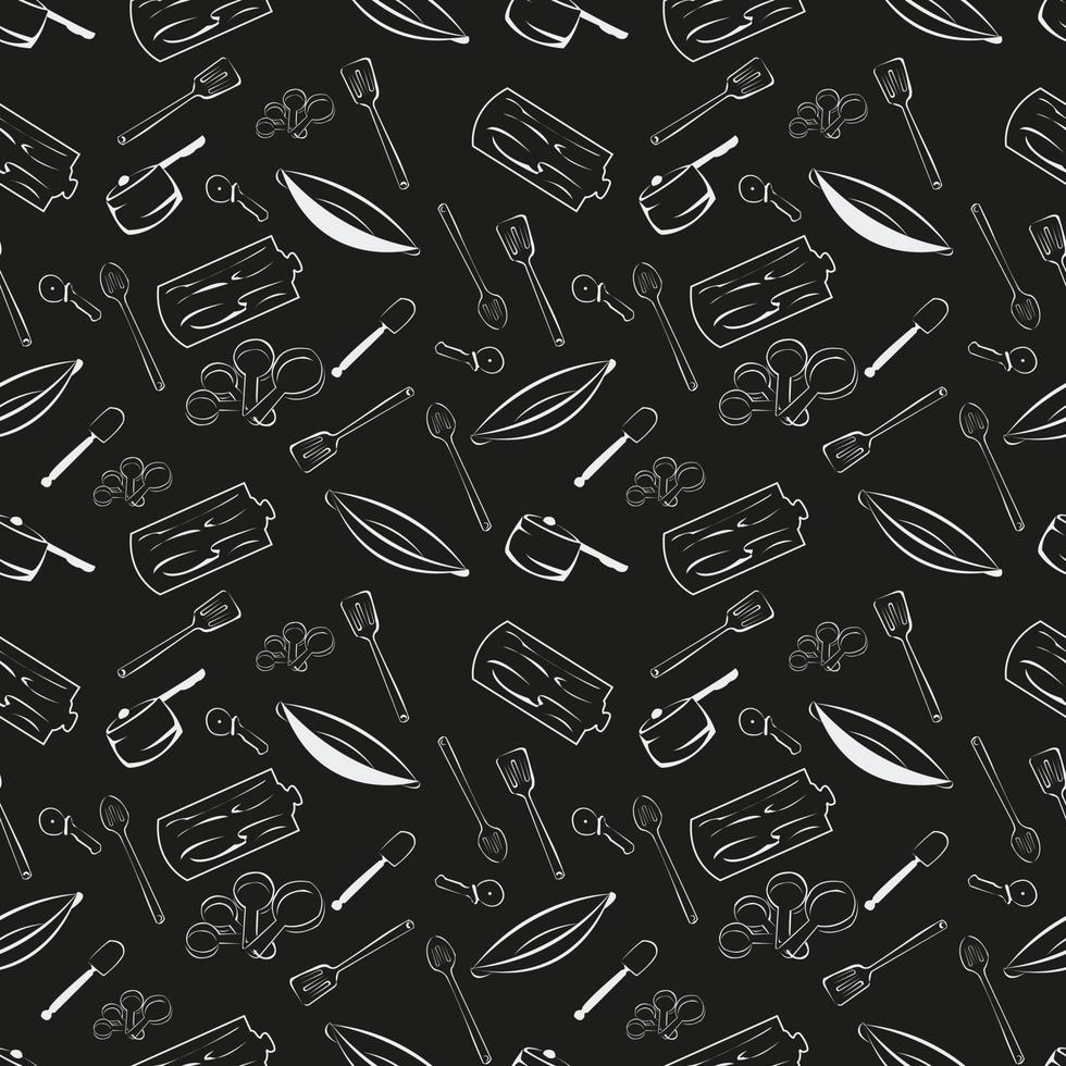 Seamless Kitchen Tools Pattern in Vector hand drawn, modern design